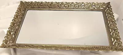 Vintage Hollywood Regency Vanity Mirror Tray Rectangle Gold Tone Filigree • $22.50