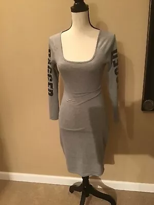 DiCloud Jersey Scoop Neck Long Sleeve Partial Open Back Gray Dress Small • $12.78