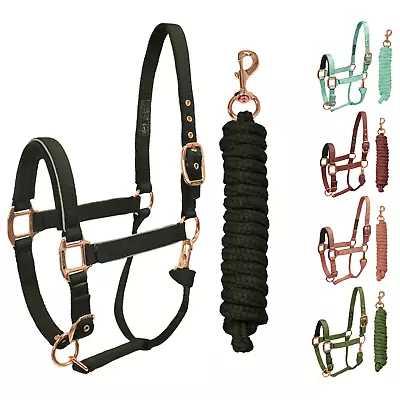 Derby Originals Rose Gold Reflective Safety Stable Horse Halters With Leads • $40.99