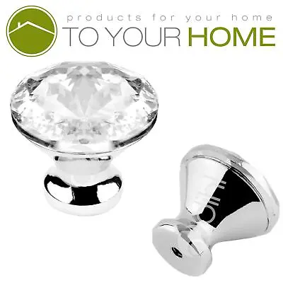 £3.59 • Buy Diamond Crystal Door Knobs Diamond Glass Clear Cabinet Drawer Wardrobe Handle