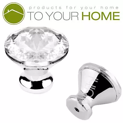 Diamond Crystal Door Knobs Diamond Glass Clear Cabinet Drawer Wardrobe Handle • £3.69