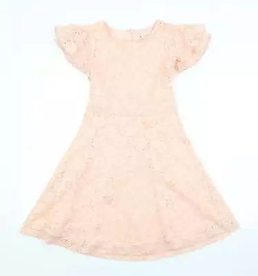 Yumi Girls Pink Floral Cotton A-Line Size 11-12 Years Boat Neck • £6.75