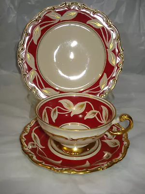 Bavaria Kronach Bone China TEA CUP SAUCER PLATE 3 Pcs  AL-KA-Kunst GOLD CHERRY • $39.99