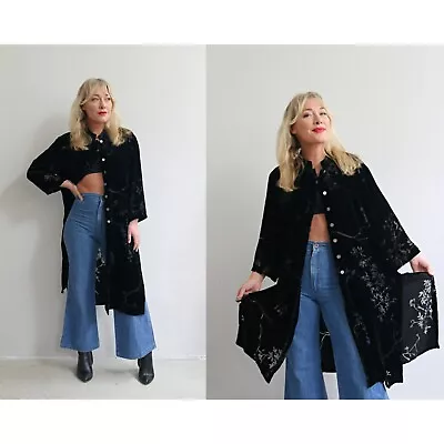 1990's Vintage Silk Velvet Burnout Kimono Style Jacket   Women's XS To SM • $78