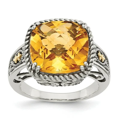 $304.45 • Buy 925 Sterling Silver 14k Vintage Cushion Citrine Ring Gemstone Fine Jewelry