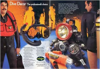 1973 Dacor PRINT AD Scuba Diving Diver Vest Tank Watch Light Gauges Mask Pack • $14.99