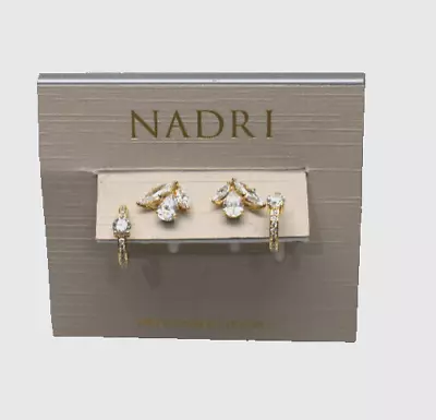 Nadri Leah Set Of 2 Stud And Hoop Earrings Yellow Gold Plated New! NWT • $29.99