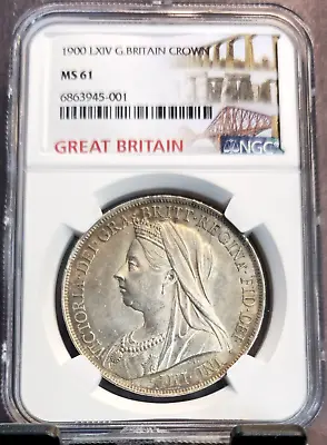 1900 Great Britain Silver 1 Crown Queen Victoria Ngc Ms 61 Scarce High Grade • $799.95