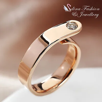 $14 • Buy 18K Rose Gold Plated Simulated Diamond Fashion Open-up Band Engagement Ring 