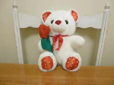 Cute White & Red Valentines Teddy Bear Holding A Rose • £6.50