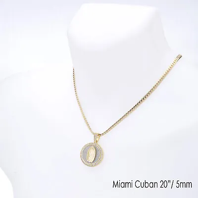 Virgin Mary Medallion Pendant 20  / 24  Miami Cuban Chain Necklace MCP 116 • $11.99