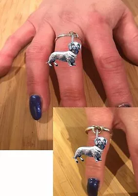 Dachshund  On A Silver Adjustable Ring Dangle Charm Coded12 Jewellery • $11.08