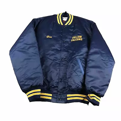 VTG Fallon Falcons Jacket Mens Medium Blue Nylon Satin Full Zip Lined • $64.84