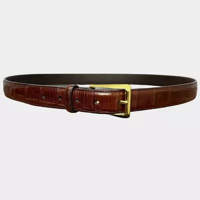 Vintage Brighton Brown Leather Crocodile Belt Gold Hardware Men's Size 42 • $21.99