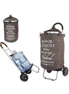 $75 • Buy Dbest Products Laundry Trolley Dolly, Brown Laundry Bag Hamper Basket Cart New