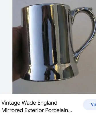 Tankard Grey Porcelain With Silver Tone Mirrored Exterior Wade England Vintage • £19.99