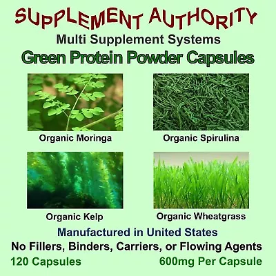$22.60 • Buy Organic Moringa Spirulina Kelp Wheatgrass ~ Green Protein Powder Capsules - NEW!