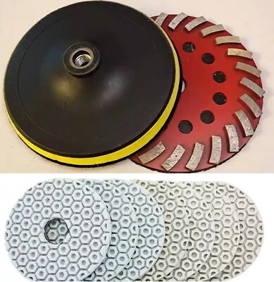 7  Spiral Turbo Concrete Stone Grinding Cup 9 Granite Marble Floor Polishing Pad • $123.99