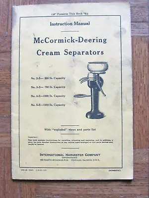 1940 McCORMICK-DEERING CREAM SEPARATOR MANUAL PART LIST INTERNATIONAL HARVESTER • $18
