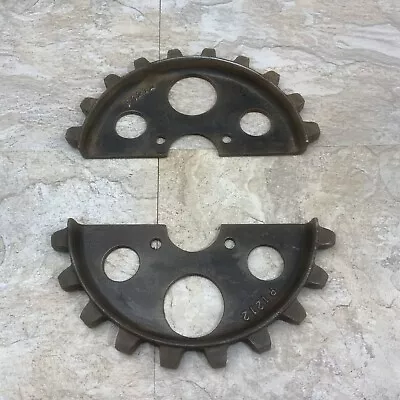 Vtg Antique Industrial Steampunk Farm Machine Cast Iron Gear 2 Piece ￼ • $39.99