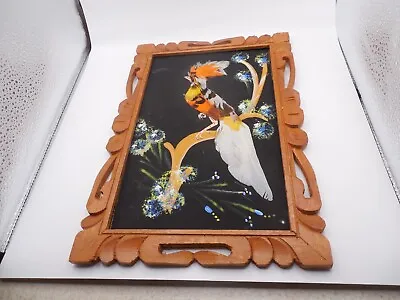 Vintage 1950s Mexican Bird Feather Feathercraft Folk Art Carved Wood Frame • $22.99