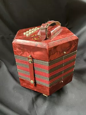 Vintage Concertina/ Accordian Made In Italy Red Pearl Musical Instrument • $31