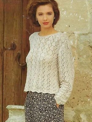  Ladies Lacy Sweater Knitting Pattern Summer Cotton DK 34-40  1268 • £2.09