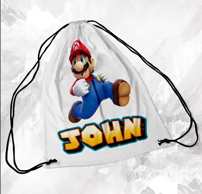 £9.49 • Buy Personalised Drawstring Bag Any Name Mario Swimming School Nursery PE 1