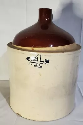 Antique 4 Gallon Brown Top Stoneware Liquor Pottery Crock Jug • $199.99