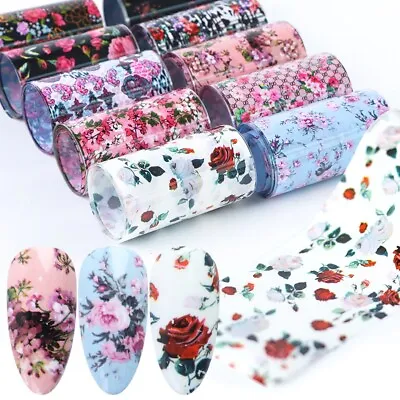 £0.99 • Buy 10 X ROSES FLOWERS Nail Art Foils Nail Transfer Foil Wraps Decal Glitter Sticker