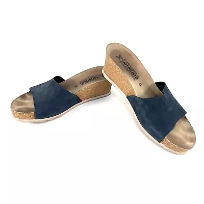 Mephisto Lise Wedge Sandals Nubuck Blue Leather Cork Slides Womens 11 US 41 EU • $44.99