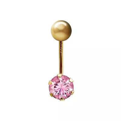 9ct Gold Mersham Jewels Pink CZ Solitaire Banana Belly Bar Body Piercing 10mm • £57.99