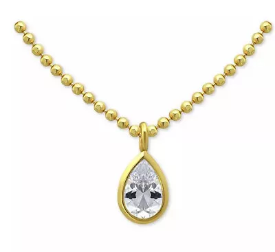 QVC Diamonique Cz Sterling/Y Gold Clad Bezel Set Solitaire Pear W/Bead Chain • $25.99