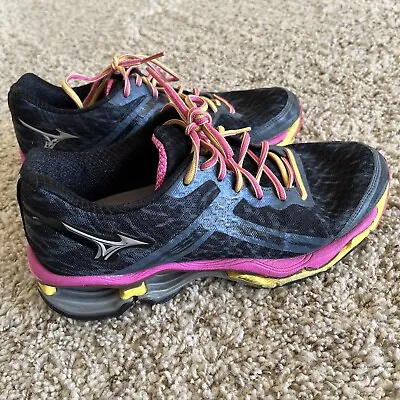 Mizuno Wave Creation 15 Running Shoes #410568 Black/Pink/Yellow Women’s Sz 8.5 • $14.99