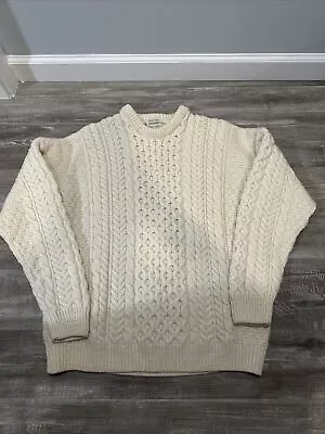 Vtg 90s  Aran Isles 100% Wool Fisherman Cable Knit Sweater Made In Ireland Sz L • $34.95