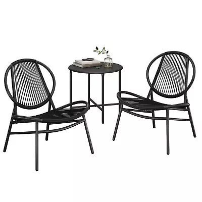 Garden Bistro Set 3 Pieces Acapulco Chairs Outdoor Seating Ink Black Side Table • £89.99