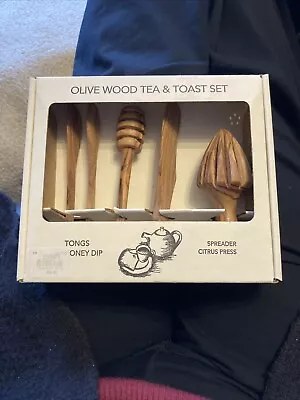 Olive Wood Tea & Toast Set William Sonoma NIB Tongs Spreader Citrus Press + • $18