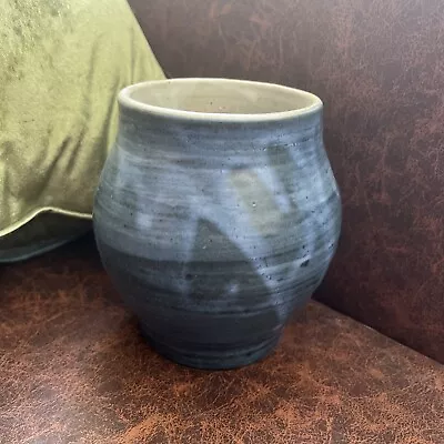 Blue Rounded Studio Pottery Vase - 14.5 Cm / 7.75  Tall • £5.99