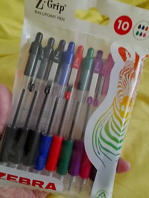 £3.35 • Buy ZEBRA Z-Grip Funky Ballpoint Retractable Pens 10 Pack Of Assorted FREEPOST 👍