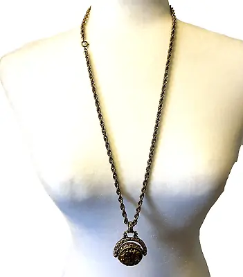 Vintage Signed Goldette Pill Box Locket Solid Perfume Necklace Granny Core 1960 • $60.95