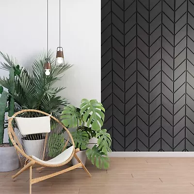 Media Wall Charcoal Black MDF BROAD Chevron Wall Panels 39cmX242cm Ready To Fit • £139