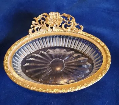 Vintage Matson Ormolu Dogwood Vanity Soap Trinket Dish Crystal Oval Signed K626 • $33