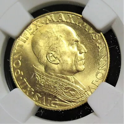 Vatican City: Pius XII Gold 100 Lire 1942 Anno IV MS65+ NGC. • $1048.88