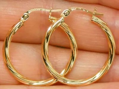 £49 • Buy 9ct Gold 375 Twisted Design Hoop Earrings  9k Gold 24mm Diameter