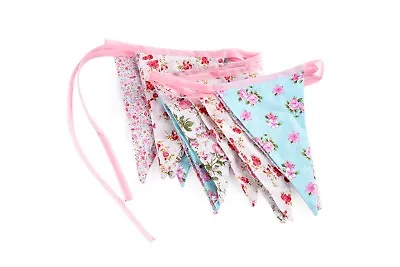 £5.49 • Buy Fabric Bunting Shabby & Chic Wedding Vintage Handmade Floral Lace Spot & Stripe