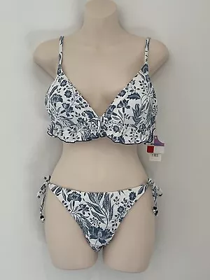 Tigerlily Bikini Cameli Frill Top Cheeky Bikini Blue BNWT Size Large  RRP $198 • $75