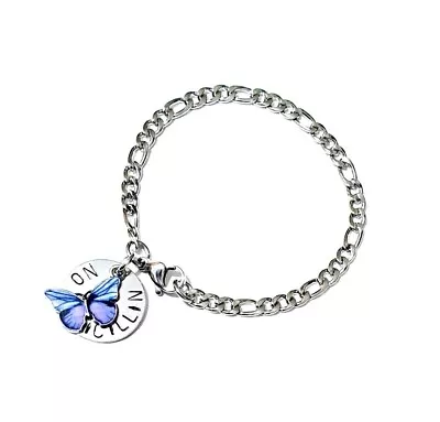 Medical Alert Bracelet Warning Stainless Steel Figaro & Butterfly Charm & Disc • £6.99