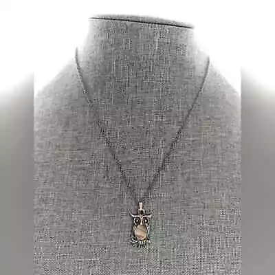 Antiqued Silver Tone Mother Of Pearl Abalone Jelly Belly Owl Pendant Necklace • $24.99