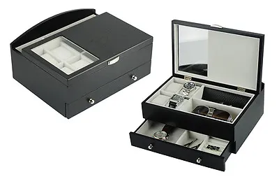 Top Quality Executive Mens Black Wood Valet Storage Organizer Men's Jewelry Box  • $114.99