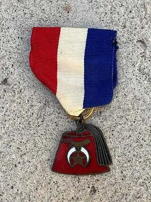 Vintage Shriners Masonic Enameled Pendant Medal With Red White & Blue Ribbon • $12.95